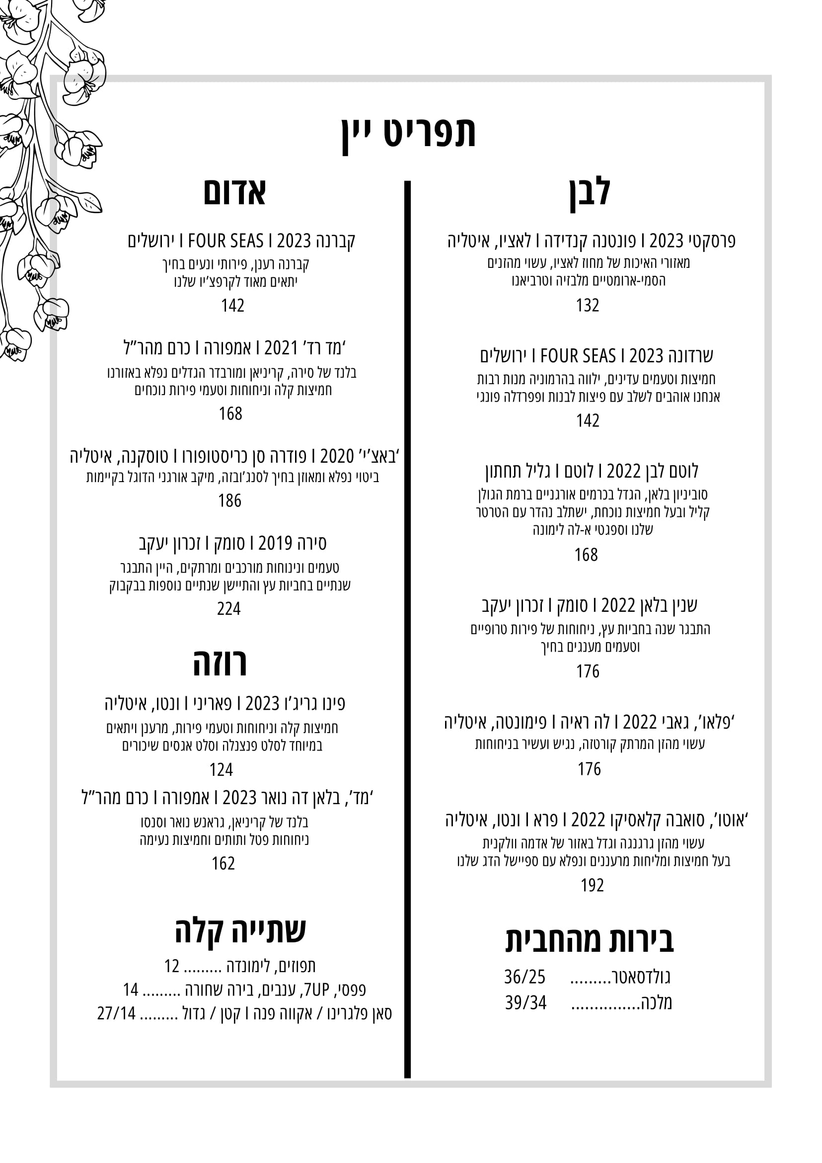 תפריט יינות